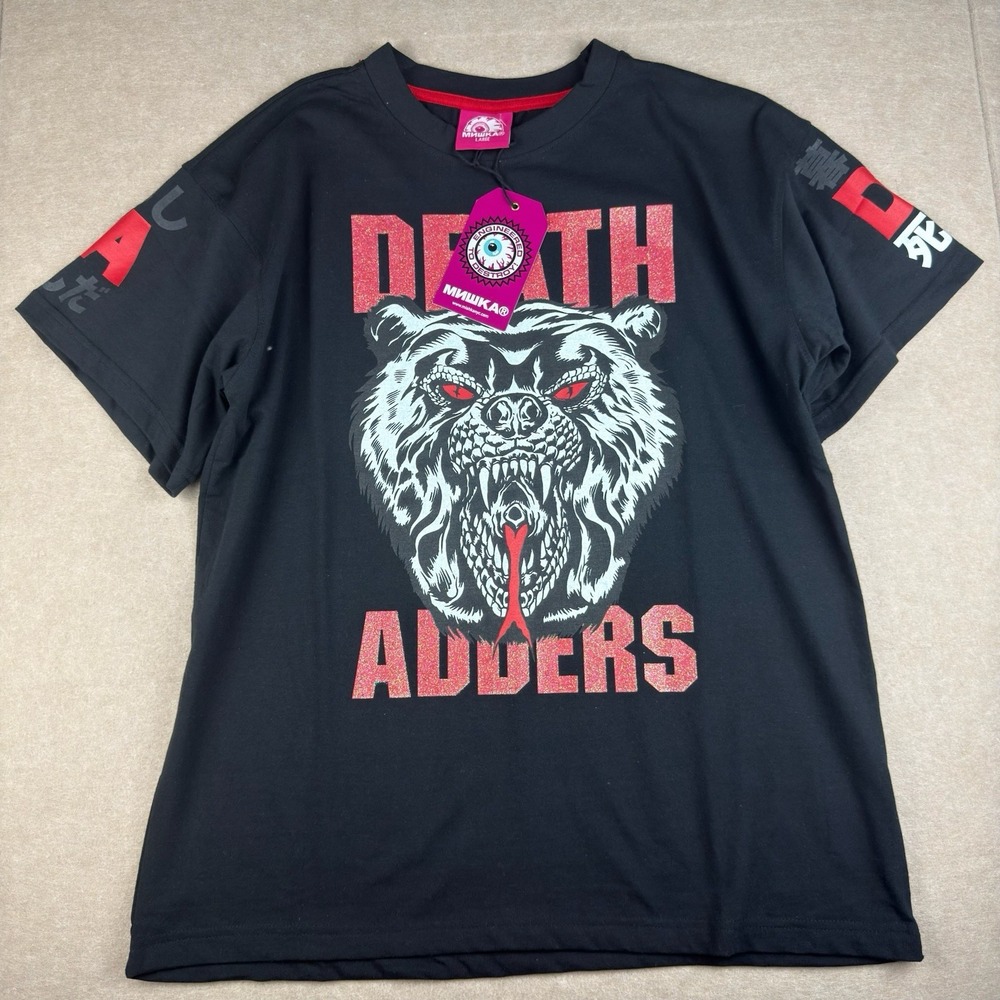 Mishka T-Shirt Mens Large‎ Black Death Adders Graphic Bear 78 Japan Streetwear